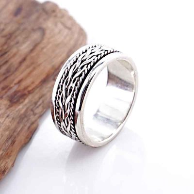 Cincin Pria Perak Asli 925 Motif Putar Duo Valtore
