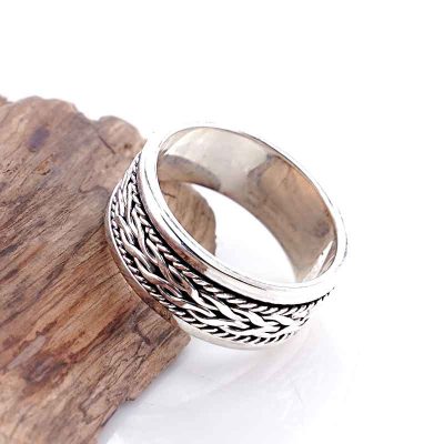Cincin Pria Perak Asli 925 Motif Putar Duo Valtore