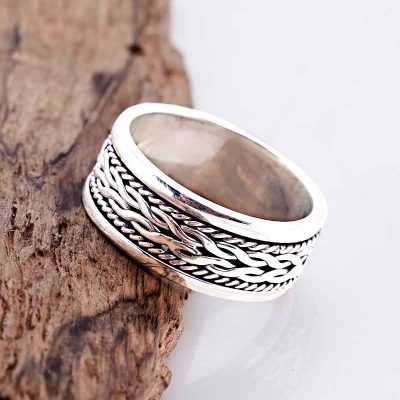 Cincin Pria Perak Asli 925 Motif Putar Duo Valtore