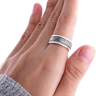 Cincin Pria Perak Asli 925 Motif Putar Duo Valtore