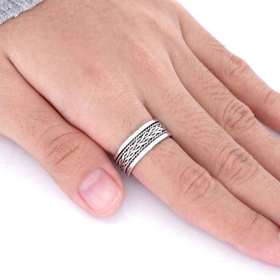 Cincin Pria Perak Asli 925 Motif Putar Duo Valtore