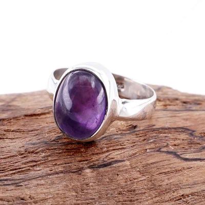 Cincin Wanita Perak Asli 925 Natural Kecubung Amethyst