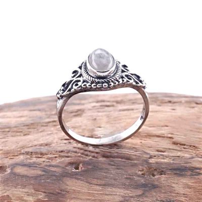 Cincin Wanita Perak Asli 925 Natural Moonstone Biduri Bulan