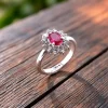 Cincin wanita elegan mewah batu mulia merah ikat perak 925 sterling