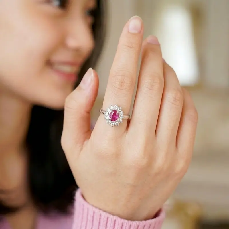 Perhiasan cincin perak bali asli 925 handmade wanita dengan batu ruby mirah siam