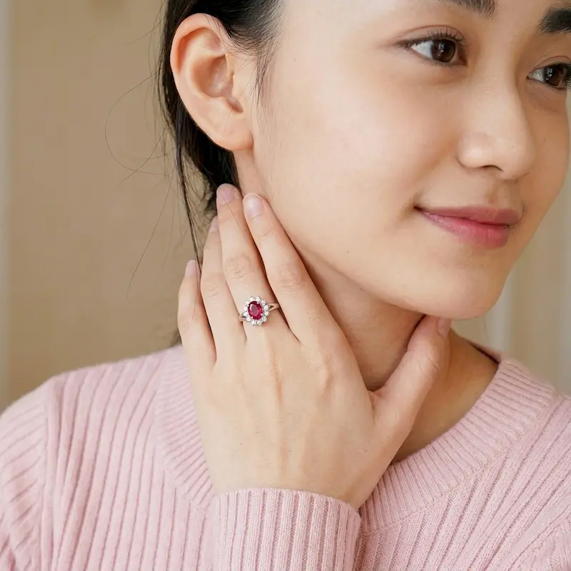Cincin Wanita Perak Asli 925 Ruby Mirah Siam Bellamira
