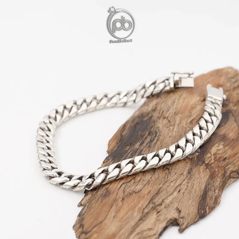 Gelang Rantai Pria Perak Asli 925 Cuban Chain Link Tampak Depan