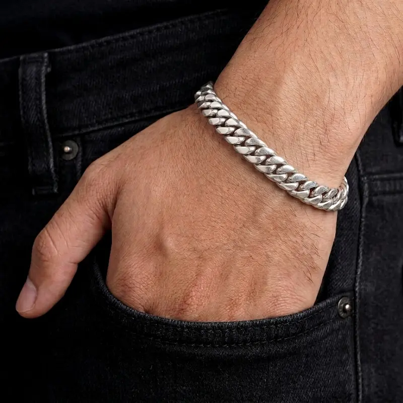 Gelang Rantai Pria Perak Asli 925 Silver Cuban Chain Link