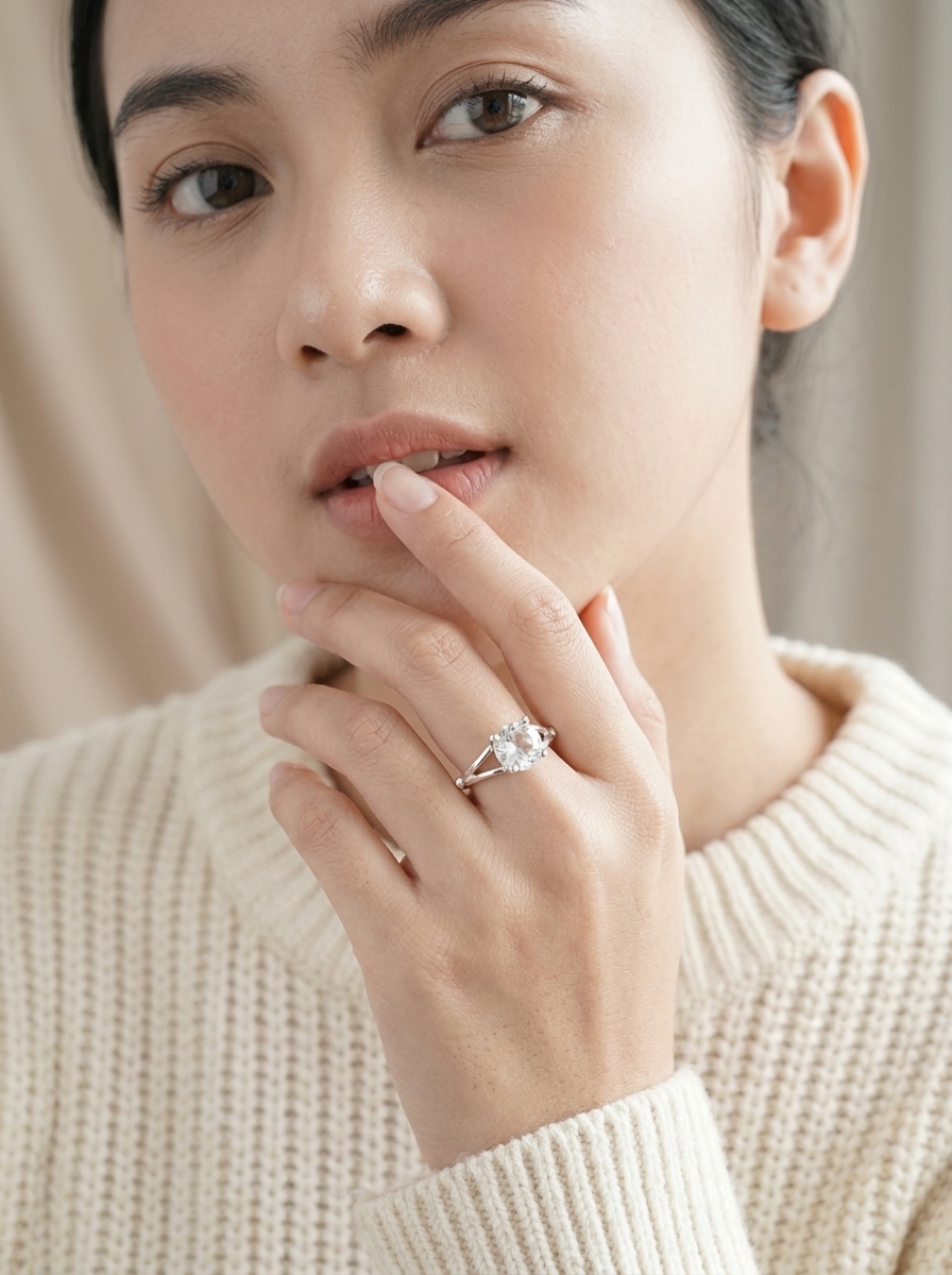 Cincin Wanita Perak Asli 925 White Topaz Brooklyn Mini 4