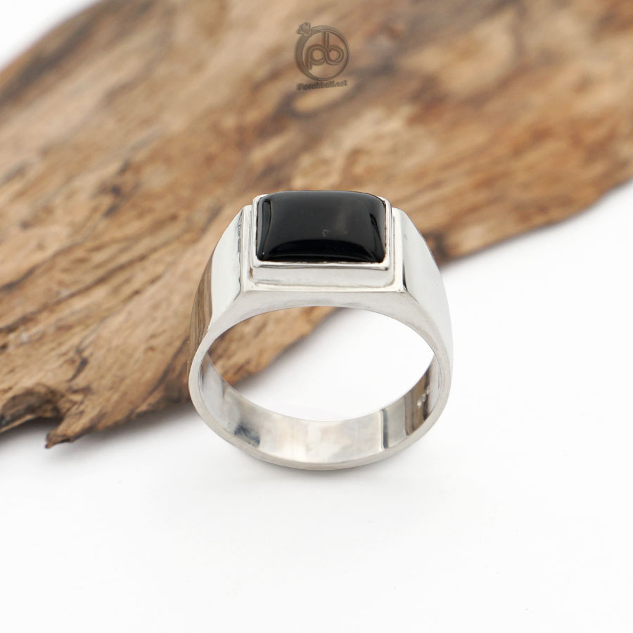 Cincin Pria Perak Bali Siver 925 Black Handmade Onyx Natural Signet Canero tampak atas