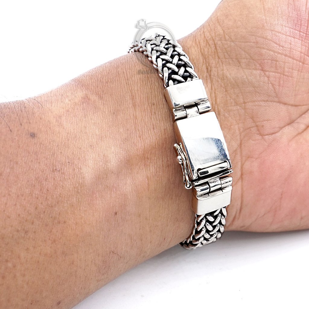 Gelang Pria Perak Bali Asli Silver 925 Jalin Thailand Wildorio