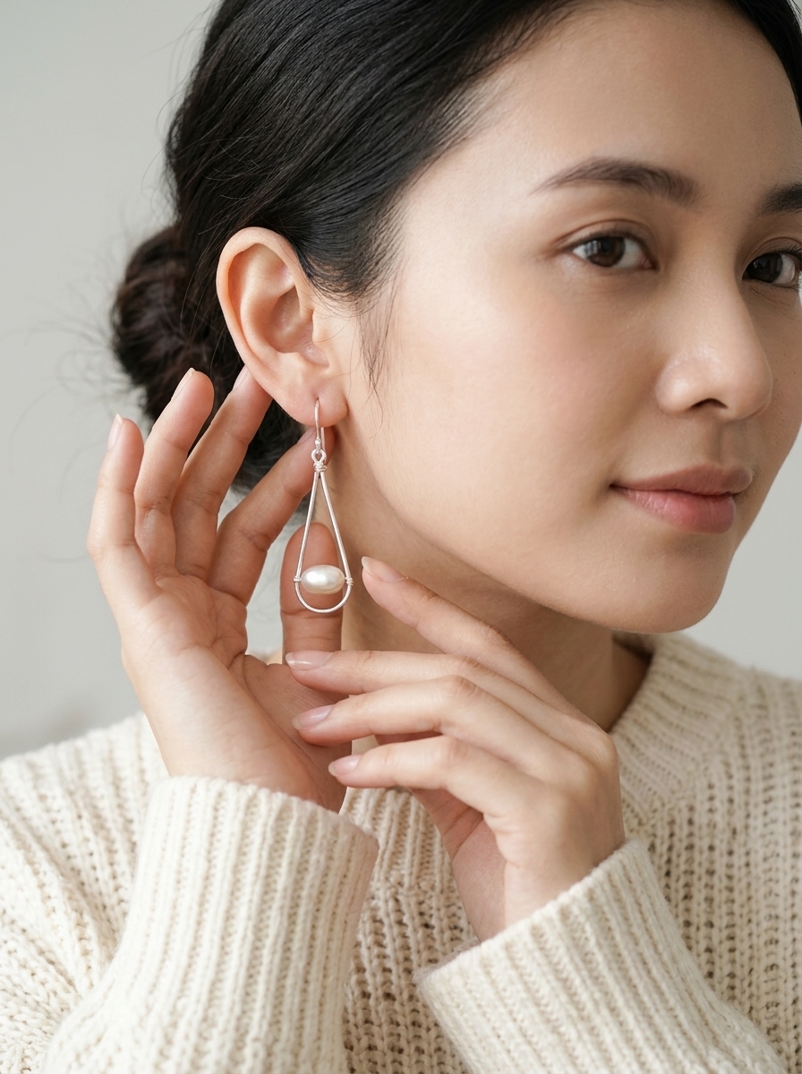 Anting Hook Mutiara Putih Wanita Perak 925 Perliora