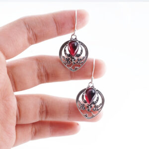 Anting Hook Wanita Perak Aslli 925 Red Garnet Garetha 5