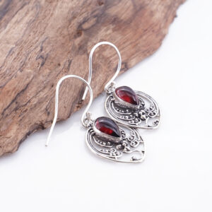 Anting Hook Wanita Perak Aslli 925 Red Garnet Garetha 4