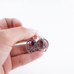 Anting Hook Wanita Perak Aslli 925 Red Garnet Garetha 3