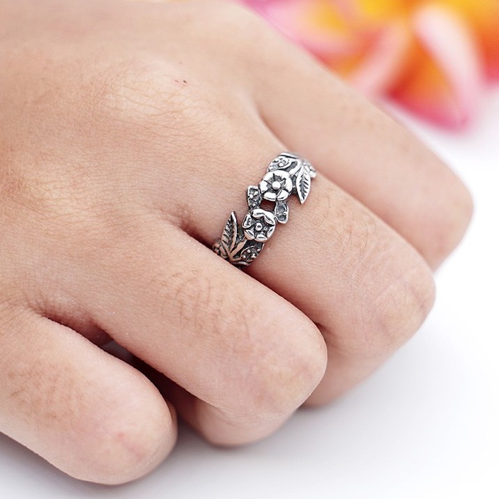 Cincin Perak Bali Silver Ring 925 motif Daun Bun
