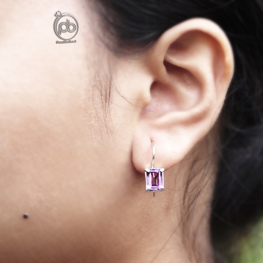 Anting Wanita Perak 925 Asli Kecubung Amethyst Violisa