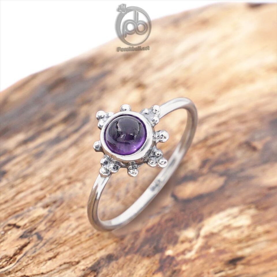 Cincin Perak 925 Asli Wanita Natural Kecubung Amethyst Violina
