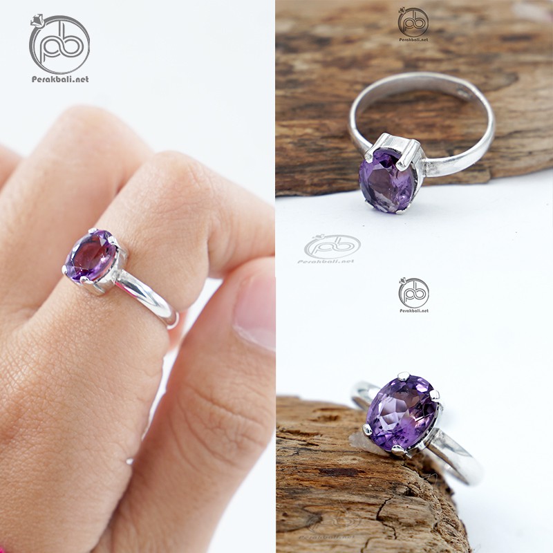 Cincin Wanita Perak Asli 925 Natural Amethyst Valona