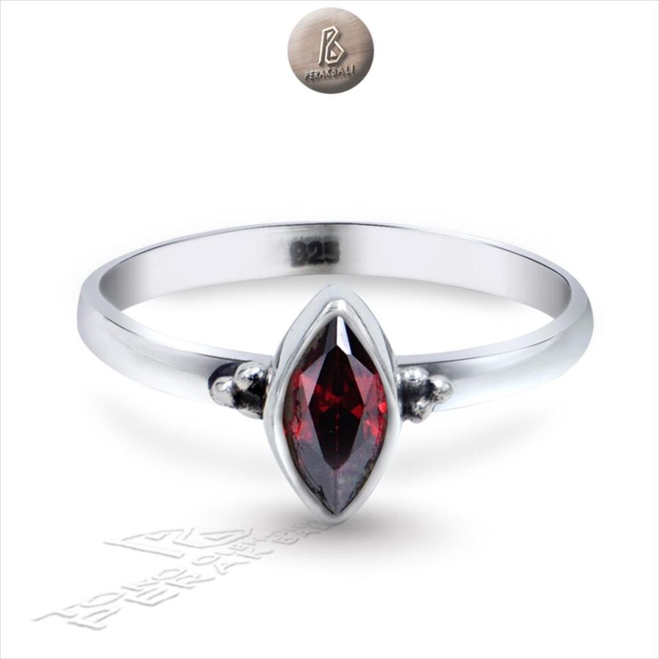 Cincin Perak 925 Asli Silver Ring Bali Vaseton Red Garnet