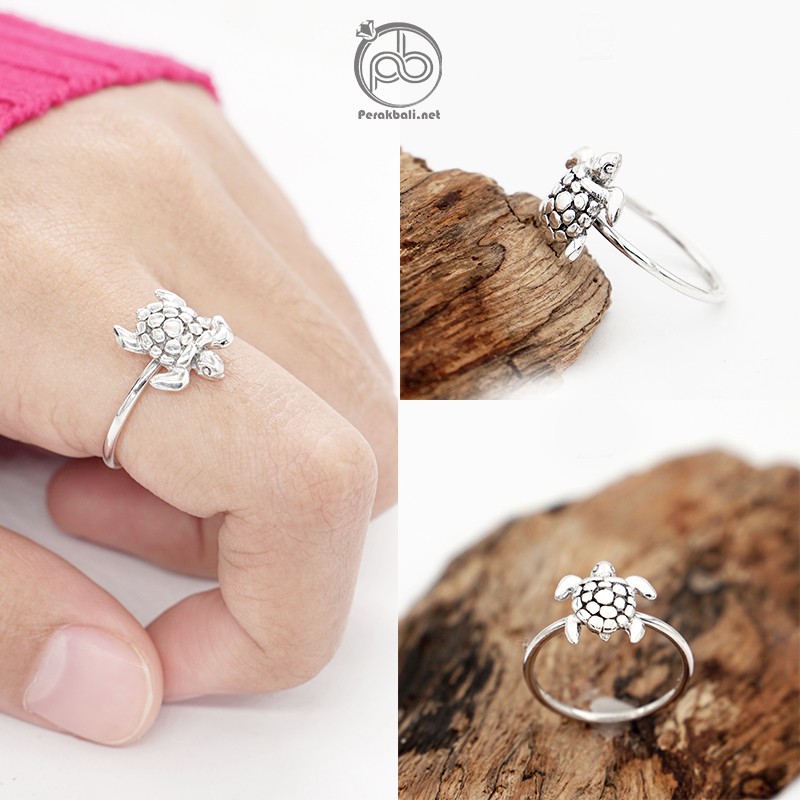 Cincin Wanita Perak Asli 925 Tortuga Kura Kura Imut Lucu