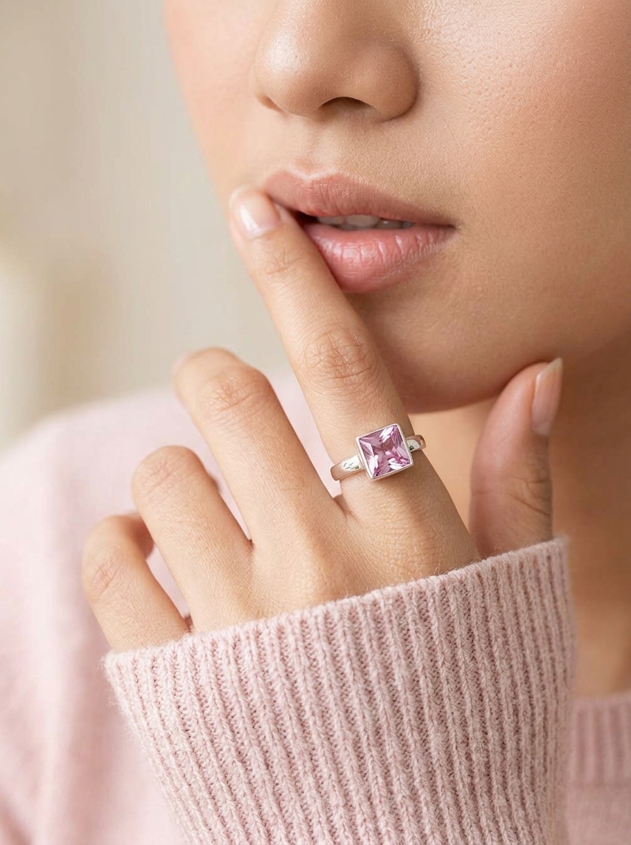 Cincin Simple Wanita Perak 925 Asli Pink Zirconia Zirapink