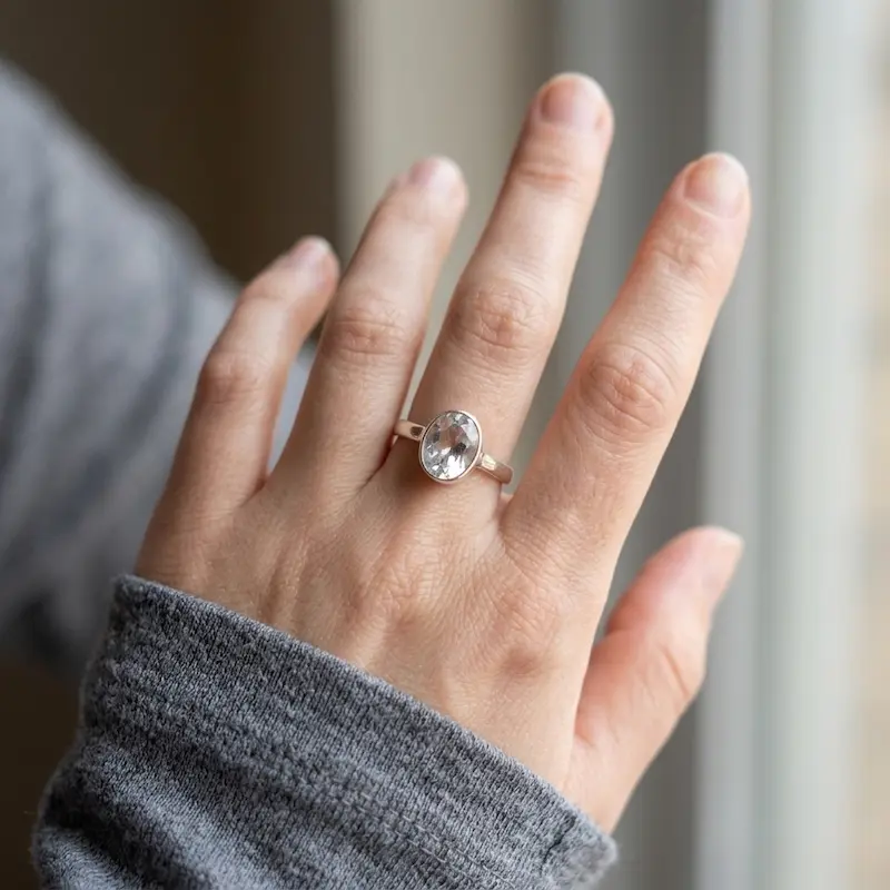 cincin wanita perak bali white topaz handmade