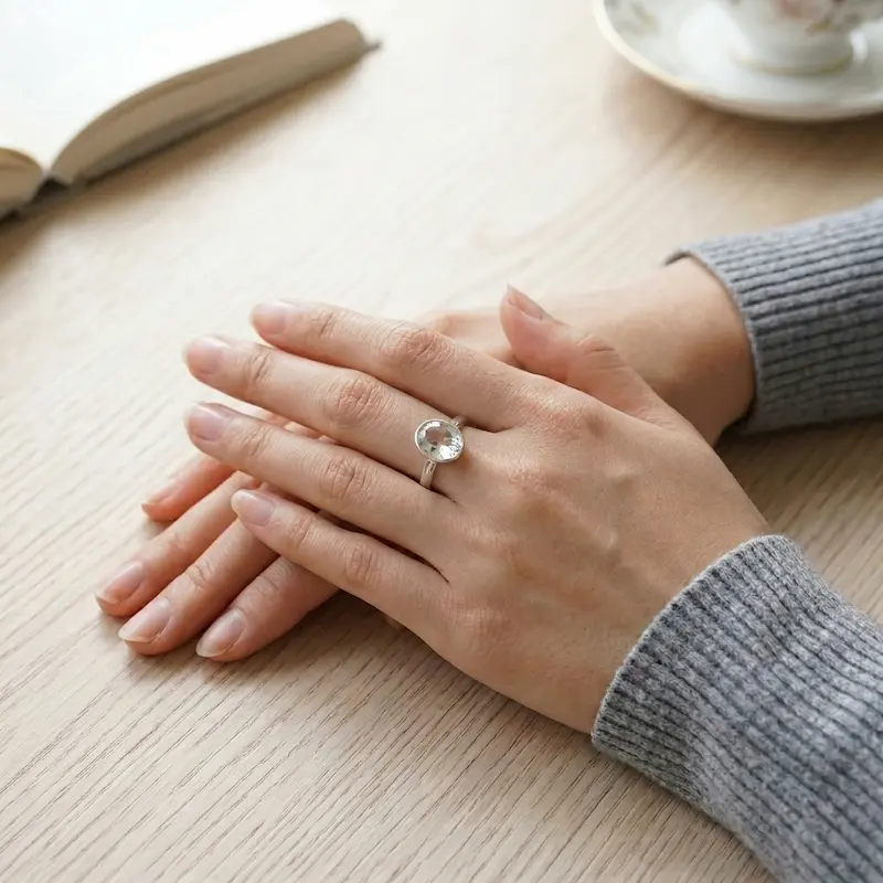 cincin perak sterling 925 batu topaz putih