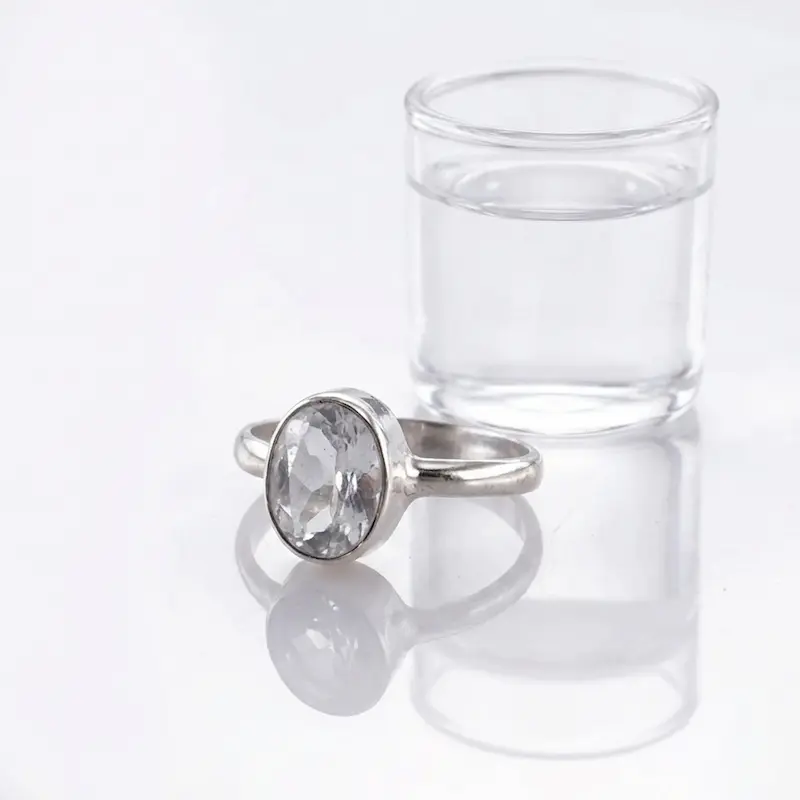 cincin wanita batu putih topaz 9x7mm