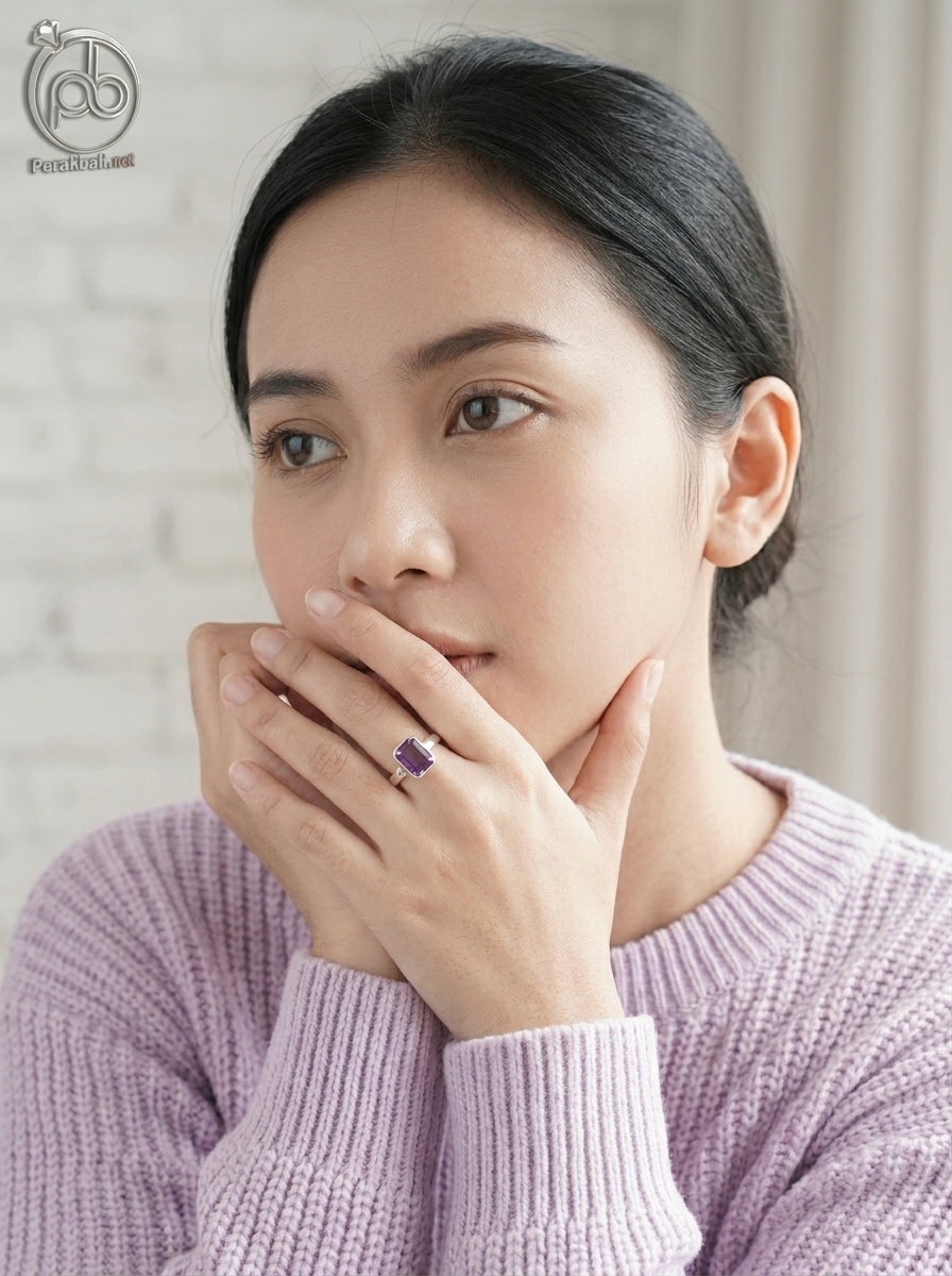 Cincin Wanita Perak Asli 925 Cincin Natural Amethyst Metiana 3