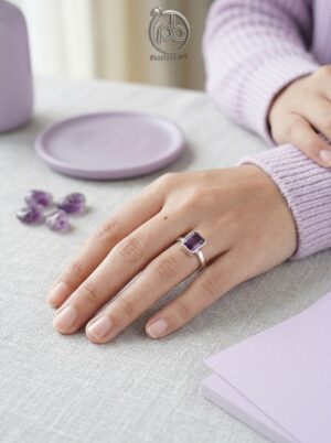Cincin Wanita Perak Asli 925 Cincin Natural Amethyst Metiana 2