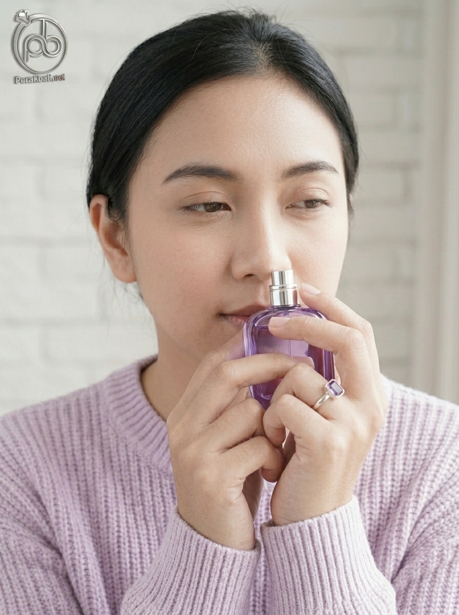 Cincin Wanita Perak Asli 925 Cincin Natural Amethyst Metiana pad model dengan parfum