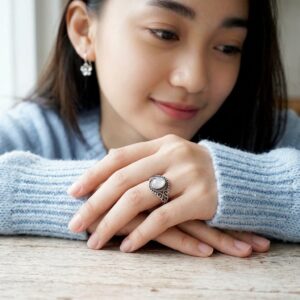 Cincin Wanita Perak Bali Asli 925 Natural Moonstone Biduri Bulan Bulanika 4