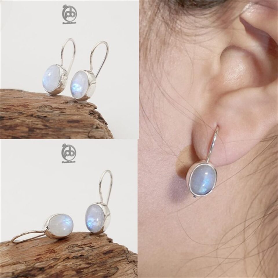 Anting Wanita Perak 925 Asli Hook Natural Moonstone Oval Candrayana
