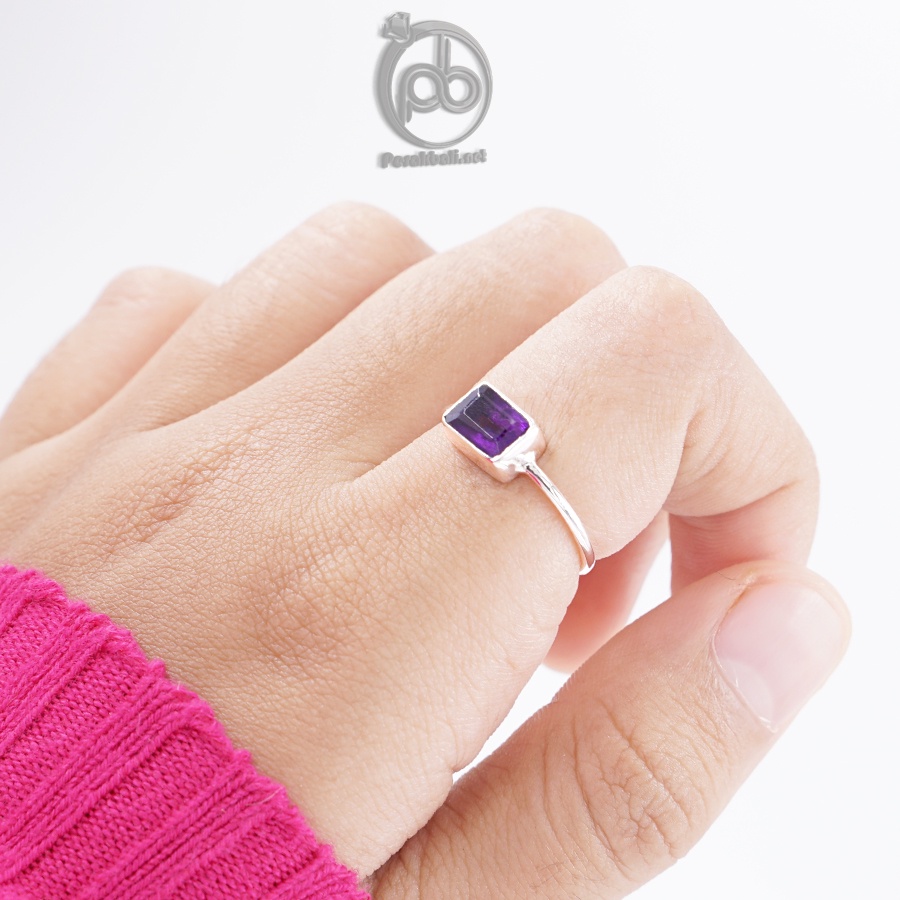 Cincin Wanita Perak Asli 925 Sterling Silver Natural Kecubung Amethyst Ameeta