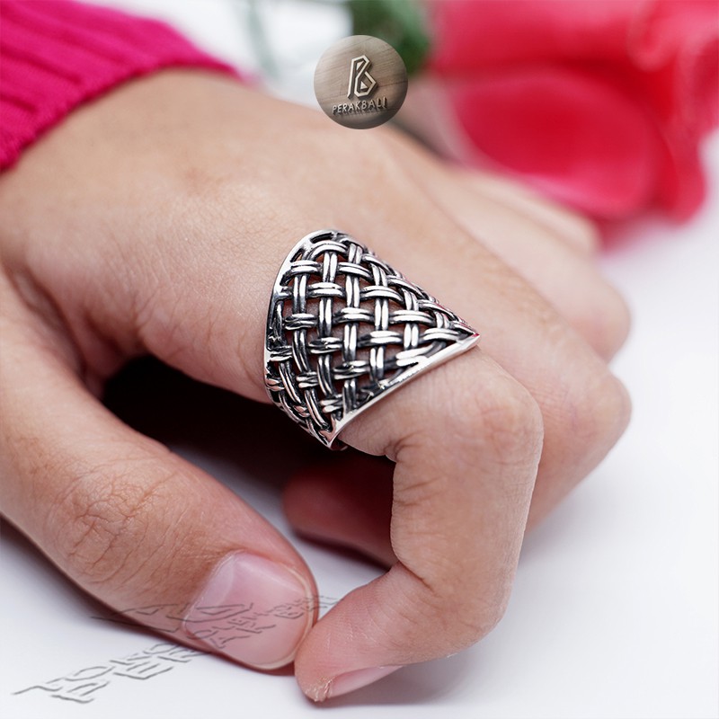 Cincin Perak Bali Silver Ring 925 Lebar Ikat Bedek