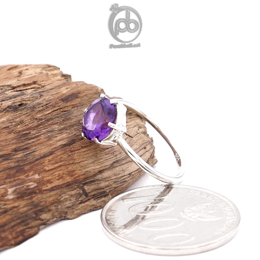 Cincin Wanita Perak Asli 925 Sterling Silver Natural Kecubung Amethyst Cengkram Samantha