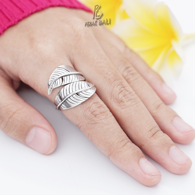 Cincin Wanita Perak Bali Silver Ring 925 Daun Kembar