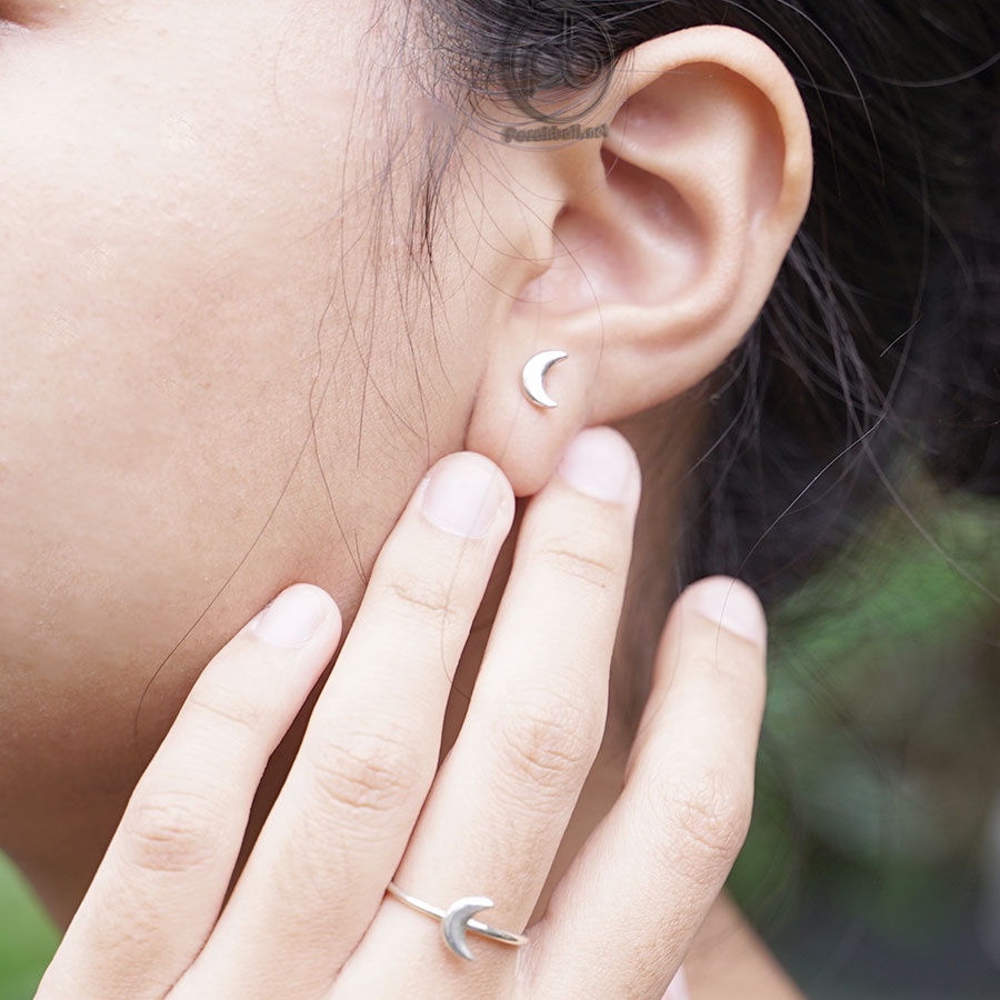 Anting Wanita Perak 925 Asli Motif Simple Bulan Sabit Luna Imut