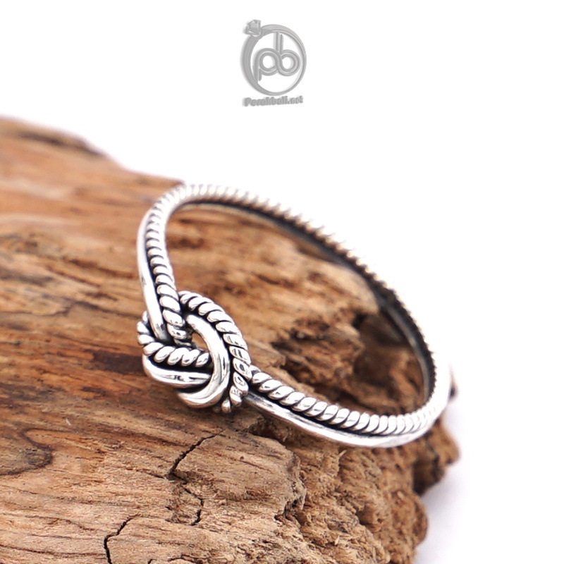 Cincin Perak Wanita Asli 925 Simple Kombi Plintir Simpul Overhand Bow