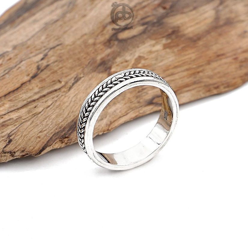 Cincin Pria-Wanita Perak Asli 925 Simple Kombi Jalin Padi Valiaso