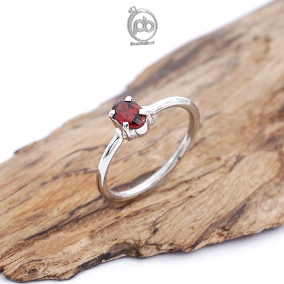 Cincin Imut Wanita Red Garnet Perak 925 Simple Stylish Garnina