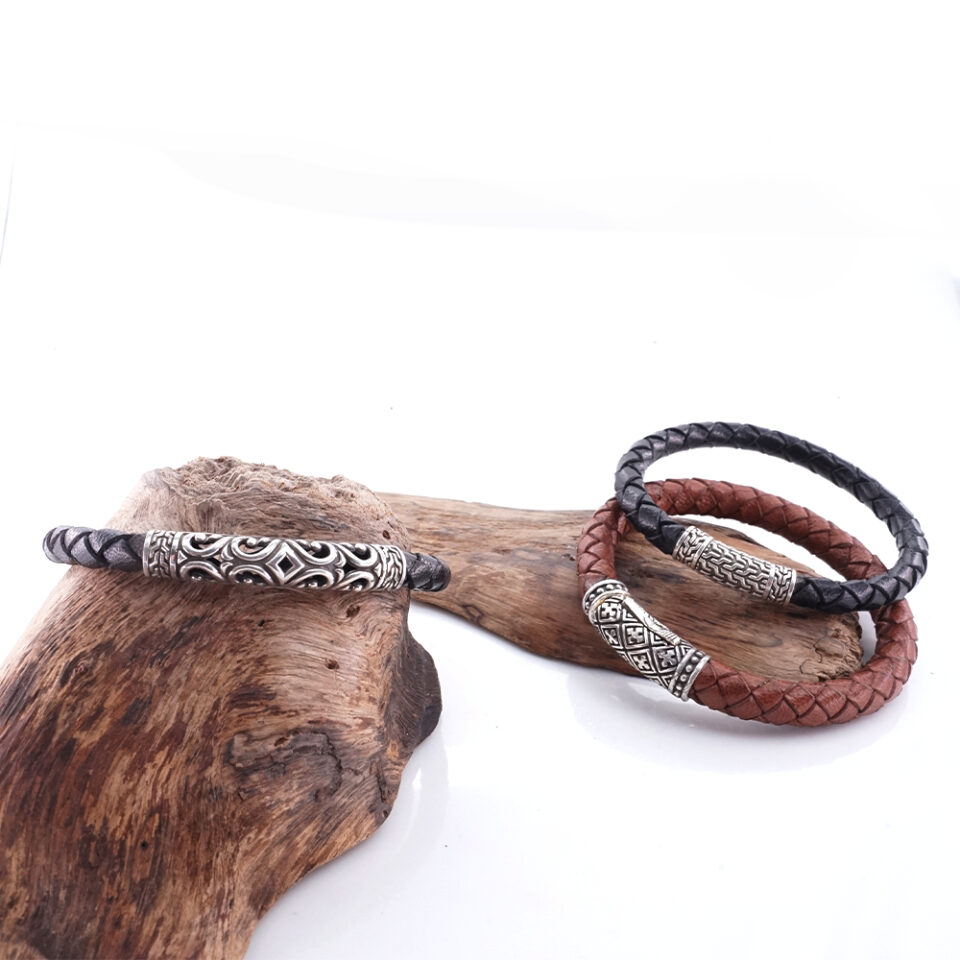 Gelang Pria Perak Asli 925 Synthetic Leather Multi Style
