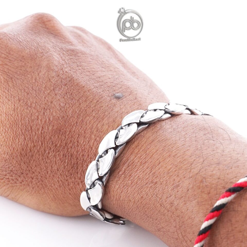 Gelang Rantai Pria Motif Biji Kopi Perak 925 Silver Asli Bensonio