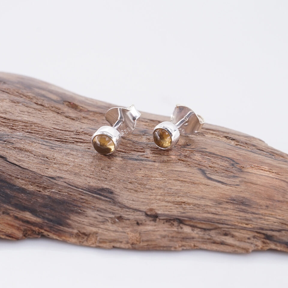 Anting Wanita Stud Wanita Perak Asli 925 Yellow Citrine Citania