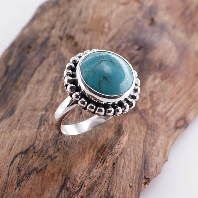 Cincin Wanita Natural Perak Asli 925 Turquoise Lingkar Jawan