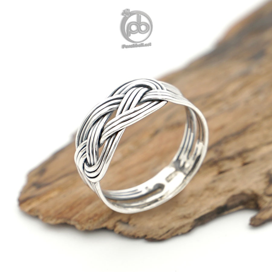 Cincin Wanita Pria Perak 925 Simpul Tali Tiga