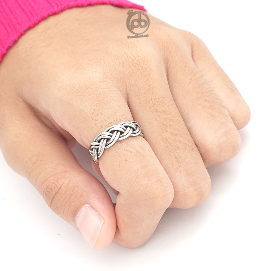 Cincin Pria Wanita Perak Asli 925 Jalin Dua Ruas Midi