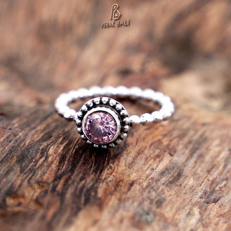 Cincin Perak Bali Silver Ring 925 Pandora kembang Jawan Mata Pink