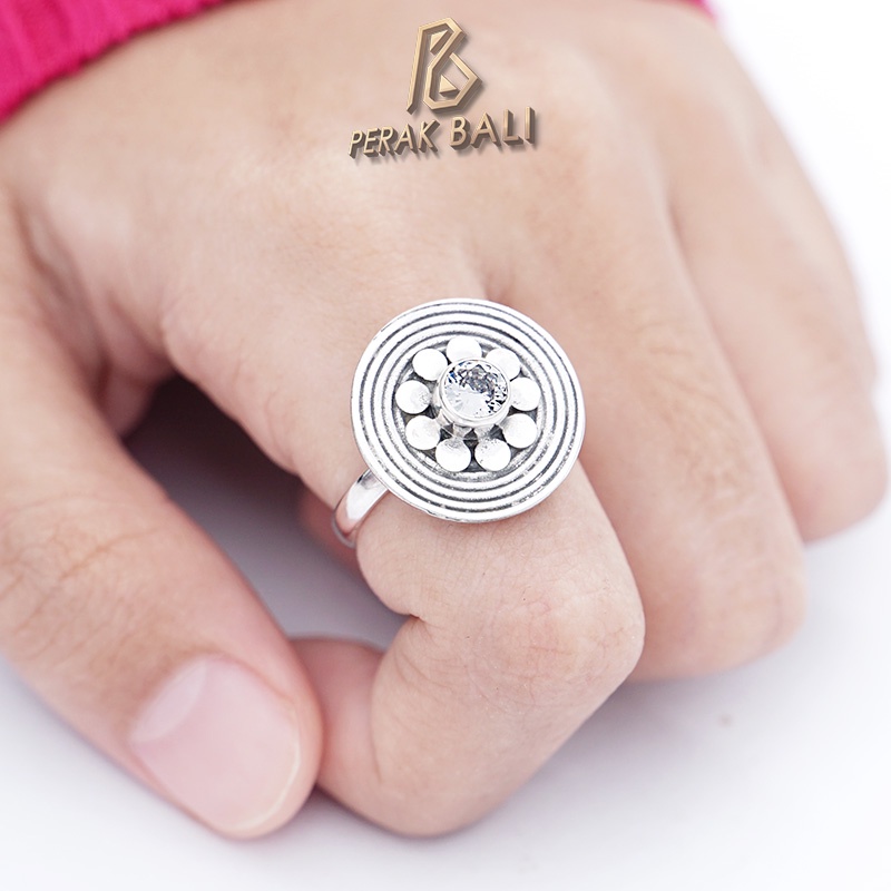 Cincin Wanita Perak 925 Asli Vintage Jawan Lingkar Putih Zircon